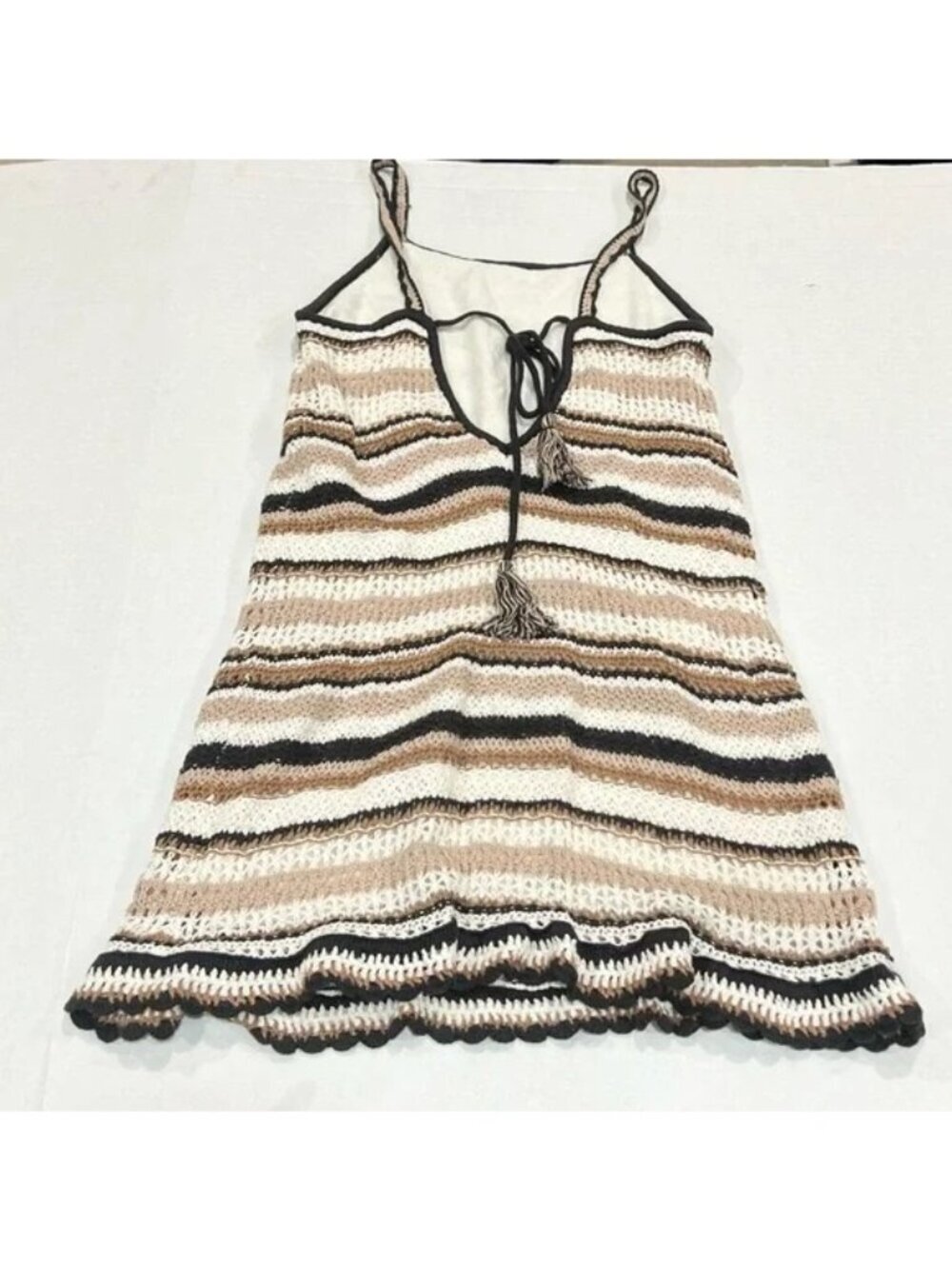 American Eagle Outfitters Brown Crochet Stripe Sleeveless Dress - Picture 7 of 7